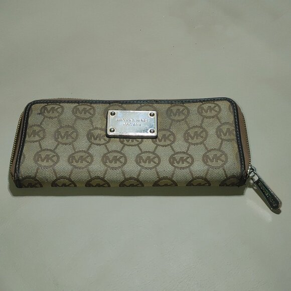 Michael Kors Jet Set Large Zip-Around Wallet Monogram Brown & Tan Canvas Leather - Picture 3 of 8